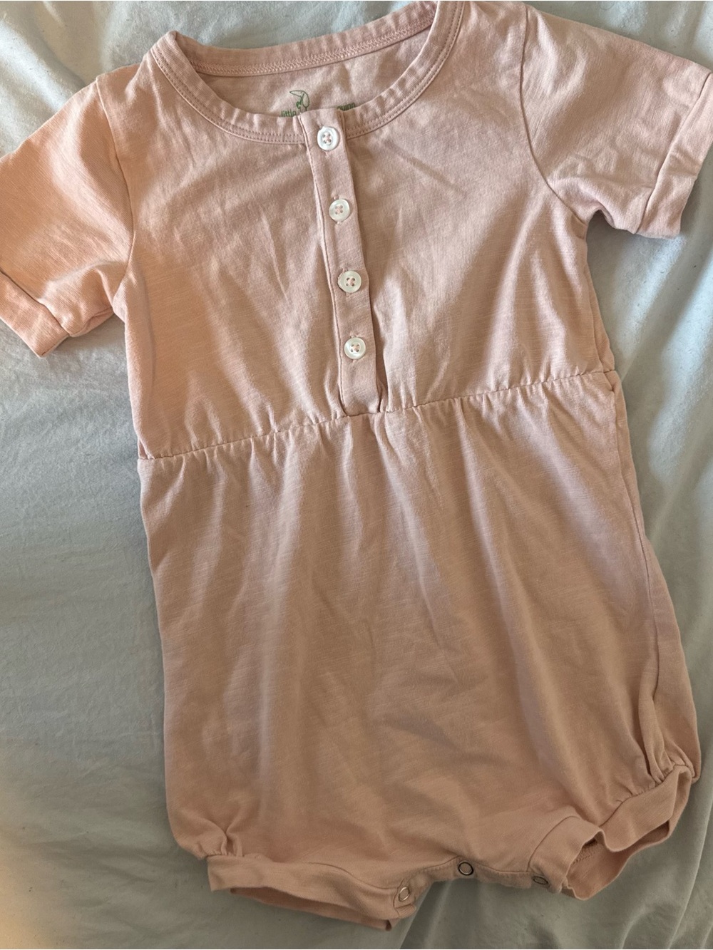 kate quinn Peach Short-Sleeve Henley Romper